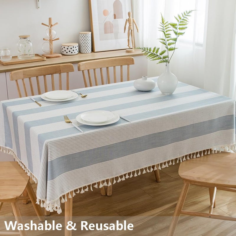TruDelve Navy Blue and White Striped Rectangle Tablecloth Boho Cotton Cloth Tablecloths for 6 Foot Rectangle Tables (86"x55", Blue) - Image 5